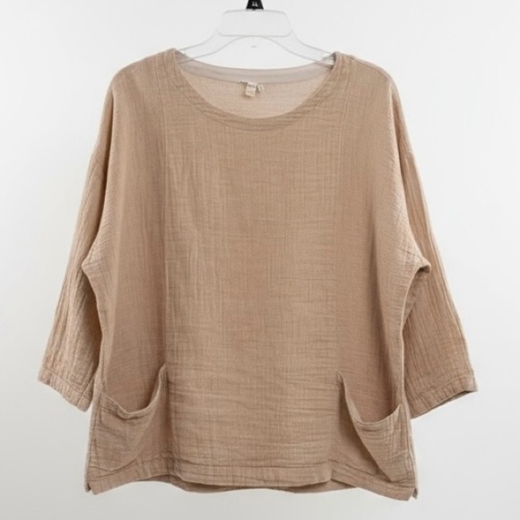 Eileen Fisher Tops - Eileen Fisher Rustic Organic Linen Cotton Doubleweave Top XS Beige